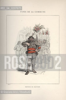 DAL LIBRO/FROM THE BOOK LES COMMUNEX 1871 - TYPES, CARACTERES, COSTUMES:.TYPES DE LA COMMUNE, RETOUR DU BASTION (12).-STAMPA COLORATA A MANO DAL LIBRO: BERTAL, LES COMMUNEX 1871 - TYPES, CARACTERES, COSTUMES, PARIGI, TROISIME EDITION E. PLON IMPRIMEURS EDITEURS. 1880, CM 25X32 N° PAGINE 40, LIBRO CON ILLUSTRAZIONI,  ©ARCHIVIO Graziano Arici/Rosebud2  COMUNE DI PARIGI  FOTOANTICHE.-HAND COLORED PRINT FROM THE BOOK: BERTAL, LES COMMUNEX 1871 - TYPES, CARACTERES, COSTUMES, PARIS, TROISIME EDITION E. PLON IMPRIMEURS EDITEURS. 1880. CM 25X32 N° PAGES 40, BOOK WITH ILLUSTRATIONS ©Graziano Arici / rosebud2