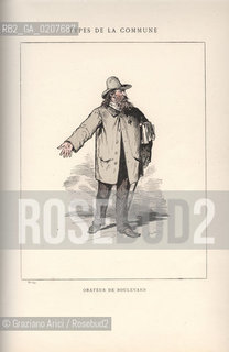 DAL LIBRO/FROM THE BOOK LES COMMUNEX 1871 - TYPES, CARACTERES, COSTUMES:.TYPES DE LA COMMUNE, ORATEUR DE BOULEVARD (24).-STAMPA COLORATA A MANO DAL LIBRO: BERTAL, LES COMMUNEX 1871 - TYPES, CARACTERES, COSTUMES, PARIGI, TROISIME EDITION E. PLON IMPRIMEURS EDITEURS. 1880, CM 25X32 N° PAGINE 40, LIBRO CON ILLUSTRAZIONI,  ©ARCHIVIO Graziano Arici/Rosebud2  COMUNE DI PARIGI  FOTOANTICHE.-HAND COLORED PRINT FROM THE BOOK: BERTAL, LES COMMUNEX 1871 - TYPES, CARACTERES, COSTUMES, PARIS, TROISIME EDITION E. PLON IMPRIMEURS EDITEURS. 1880. CM 25X32 N° PAGES 40, BOOK WITH ILLUSTRATIONS ©Graziano Arici / rosebud2