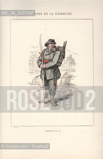 DAL LIBRO/FROM THE BOOK LES COMMUNEX 1871 - TYPES, CARACTERES, COSTUMES:.TYPES DE LA COMMUNE, MOBILE DE 48 (32).-STAMPA COLORATA A MANO DAL LIBRO: BERTAL, LES COMMUNEX 1871 - TYPES, CARACTERES, COSTUMES, PARIGI, TROISIME EDITION E. PLON IMPRIMEURS EDITEURS. 1880, CM 25X32 N° PAGINE 40, LIBRO CON ILLUSTRAZIONI,  ©ARCHIVIO Graziano Arici/Rosebud2   COMUNE DI PARIGI FOTOANTICHE.-HAND COLORED PRINT FROM THE BOOK: BERTAL, LES COMMUNEX 1871 - TYPES, CARACTERES, COSTUMES, PARIS, TROISIME EDITION E. PLON IMPRIMEURS EDITEURS. 1880. CM 25X32 N° PAGES 40, BOOK WITH ILLUSTRATIONS ©Graziano Arici / rosebud2