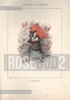 DAL LIBRO/FROM THE BOOK LES COMMUNEX 1871 - TYPES, CARACTERES, COSTUMES:.TYPES DE LA COMMUNE, LA BARRICADE (37).-STAMPA COLORATA A MANO DAL LIBRO: BERTAL, LES COMMUNEX 1871 - TYPES, CARACTERES, COSTUMES, PARIGI, TROISIME EDITION E. PLON IMPRIMEURS EDITEURS. 1880, CM 25x32 N° PAGINE 40, LIBRO CON ILLUSTRAZIONI ©ARCHIVIO Graziano Arici/Rosebud2  COMUNE DI PARIGI FOTOANTICHE.-HAND COLORED PRINT FROM THE BOOK: BERTAL, LES COMMUNEX 1871 - TYPES, CARACTERES, COSTUMES, PARIS, TROISIME EDITION E. PLON IMPRIMEURS EDITEURS. 1880. CM 25x32 N° PAGES 40, BOOK WITH ILLUSTRATIONS ©Graziano Arici / rosebud2