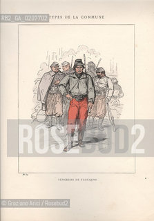 DAL LIBRO/FROM THE BOOK LES COMMUNEX 1871 - TYPES, CARACTERES, COSTUMES:.TYPES DE LA COMMUNE, VENGEURS DE FLOURENS (39).-STAMPA COLORATA A MANO DAL LIBRO: BERTAL, LES COMMUNEX 1871 - TYPES, CARACTERES, COSTUMES, PARIGI, TROISIME EDITION E. PLON IMPRIMEURS EDITEURS. 1880, CM 25X32 N° PAGINE 40, LIBRO CON ILLUSTRAZIONI,  ©ARCHIVIO Graziano Arici/Rosebud2  COMUNE DI PARIGI FOTOANTICHE.-HAND COLORED PRINT FROM THE BOOK: BERTAL, LES COMMUNEX 1871 - TYPES, CARACTERES, COSTUMES, PARIS, TROISIME EDITION E. PLON IMPRIMEURS EDITEURS. 1880. CM 25X32 N° PAGES 40, BOOK WITH ILLUSTRATIONS ©Graziano Arici / rosebud2