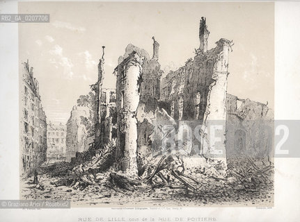 -PARIGI, VERON - ASSOCIATION DOUVRIERS LITHOGRAPHES, SCHMIT & C.IE QUAI VALMY 21 -  SIMEON LITH. - DUVAL EDITEUR, RUE DE LILLE COIN DE LA RUE DE POITIERS, 1871. LITOGRAFIA CONTENUTA NELLALBUM PARIS EN 1871 CM 33X25 ©ARCHIVIO Graziano Arici/Rosebud2  ROVINE, COMUNE  DI PARIGI FOTOANTICHE.-PARIS, VERON - ASSOCIATION DOUVRIERS LITHOGRAPHES, SCHMIT & C.IE QUAI VALMY 21 -  SIMEON LITH. - DUVAL EDITEUR, RUE DE LILLE COIN DE LA RUE DE POITIERS, 1871. LITOGRAPHY, CM 33X25 ©Graziano Arici / rosebud2
