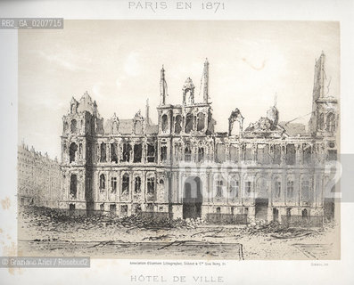-PARIGI, VERON - ASSOCIATION DOUVRIERS LITHOGRAPHES, SCHMIT & C.IE QUAI VALMY 21 -  SIMEON LITH. - DUVAL EDITEUR, HOTEL DE VILLE, 1871. LITOGRAFIA CONTENUTA NELLALBUM PARIS EN 1871 CM 33X25 ©ARCHIVIO Graziano Arici/Rosebud2   ROVINE , COMUNE DI PARIGI FOTOANTICHE.-PARIS, VERON - ASSOCIATION DOUVRIERS LITHOGRAPHES, SCHMIT & C.IE QUAI VALMY 21 -  SIMEON LITH. - DUVAL EDITEUR, HOTEL DE VILLE, 1871. LITOGRAPHY, CM 33X25 ©Graziano Arici / rosebud2