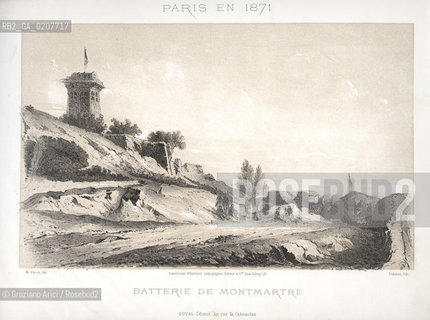 -PARIGI, VERON - ASSOCIATION DOUVRIERS LITHOGRAPHES, SCHMIT & C.IE QUAI VALMY 21 -  SIMEON LITH. - DUVAL EDITEUR, BATTERIE DE MONTMARTRE, 1871. LITOGRAFIA CONTENUTA NELLALBUM PARIS EN 1871 CM 33X25 ©ARCHIVIO Graziano Arici/Rosebud2   ROVINE, COMUNE  DI PARIGI FOTOANTICHE.-PARIS, VERON - ASSOCIATION DOUVRIERS LITHOGRAPHES, SCHMIT & C.IE QUAI VALMY 21 -  SIMEON LITH. - DUVAL EDITEUR, BATTERIE DE MONTMARTRE, 1871. LITOGRAPHY, CM 33X25 ©Graziano Arici / rosebud2