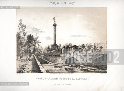 -PARIGI, VERON - ASSOCIATION DOUVRIERS LITHOGRAPHES, SCHMIT & C.IE QUAI VALMY 21 -  SIMEON LITH. - DUVAL EDITEUR, CANAL ST. MARTIN, POSTE DE LA BASTILLE, 1871. LITOGRAFIA CONTENUTA NELLALBUM PARIS EN 1871 CM 33X25 ©ARCHIVIO Graziano Arici/Rosebud2   ROVINE, COMUNE  DI PARIGI FOTOANTICHE.-PARIS, VERON - ASSOCIATION DOUVRIERS LITHOGRAPHES, SCHMIT & C.IE QUAI VALMY 21 -  SIMEON LITH. - DUVAL EDITEUR, CANAL ST. MARTIN, POSTE DE LA BASTILLE, 1871. LITOGRAPHY, CM 33X25 ©Graziano Arici / rosebud2