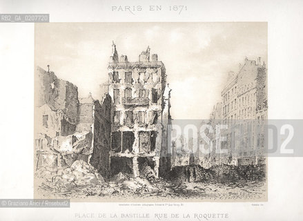 -PARIGI, VERON - ASSOCIATION DOUVRIERS LITHOGRAPHES, SCHMIT & C.IE QUAI VALMY 21 -  SIMEON LITH. - DUVAL EDITEUR, PLACE DE LA BASTILLE RUE  DE LA ROQUETTE, 1871. LITOGRAFIA CONTENUTA NELLALBUM PARIS EN 1871 CM 33X25 ©ARCHIVIO Graziano Arici/Rosebud2  PIAZZA DELLA BASTIGLIA,  ROVINE, COMUNE  DI PARIGI FOTOANTICHE.-PARIS, VERON - ASSOCIATION DOUVRIERS LITHOGRAPHES, SCHMIT & C.IE QUAI VALMY 21 -  SIMEON LITH. - DUVAL EDITEUR, PLACE DE LA BASTILLE, 1871. LITOGRAPHY, CM 33X25 ©Graziano Arici / rosebud2