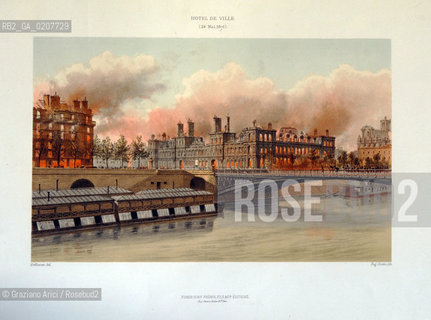 -PARIGI, HOFFBAUER, EUG. CICER LITHOGRAPHIE, FIRMIN-DIDOT FRERES, FILS EDITEURS, HOTEL DE VILLE (24 MAGGIO 1871), SENZA DATA.  LIOGRAFIA COLORATA A MANO, CM 45X31,5 ©ARCHIVIO Graziano Arici/Rosebud2   HOTEL DE VILLE INCENDIATO, ROVINE, COMUNE DI PARIGI, FOTOANTICHE.-PARIS,  HOFFBAUER, EUG. CICER LITHOGRAPHIE  FIRMIN-DIDOT FRERES, FILS EDITEURS, HOTEL DE VILLE (24 MAY 1871), UNDATED.  HAND COLORED LITOGRAPH CM 45X31,5  ©Graziano Arici / rosebud2