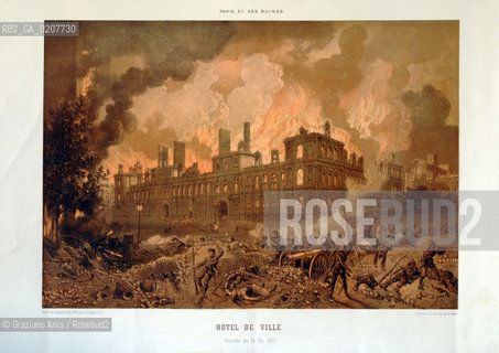 -PARIGI, NANTES LITHOGRAPHIE CHARPENTIER, EDIT-PARIS QUAI DES AUGUSTINS,55. SABATIER DEL & LITH.FIG.PAR ADAM, PARIS ET SES RUINES, HOTEL DE VILLE INCENDIE DU 24 MAI  1871, SENZA DATA.  LIOGRAFIA COLORATA A MANO, CM 50X34,5 ©ARCHIVIO Graziano Arici/Rosebud2   HOTEL DE VILLE INCENDIATO, ROVINE, COMUNE DI PARIGI, FOTOANTICHE.-PARIS,  NANTES LITHOGRAPHIE CHARPENTIER, EDIT-PARIS QUAI DES AUGUSTINS,55. SABATIER DEL & LITH.FIG.PAR ADAM, PARIS ET SES RUINES, HOTEL DE VILLE INCENDIE DU 24 MAI  1871, UNDATED.  HAND COLORED LITOGRAPH CM 50X34,5  ©Graziano Arici / rosebud2