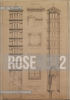-ROMA, SENZA INDICAZIONE D’AUTORE, CAMPANILE DI SANTA MARIA IN COSMEDIN, SENZA DATA. ILLUSTRAZIONE,  CM 20X31 ©ARCHIVIO Graziano Arici/Rosebud2  FOTOANTICHE.-ROME, NO AUTHOR’S INDICATION, BELL TOWER OF SANTA MARIA IN COSMEDIN, UNDATED. ILLUSTRATION, CM 20X31 ©Graziano Arici / rosebud2