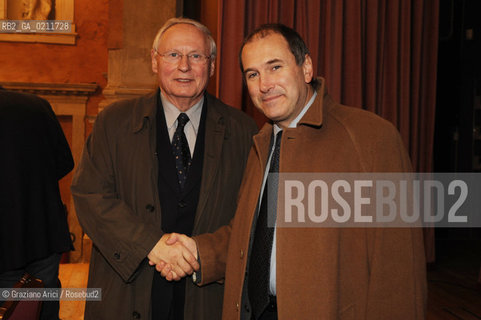 VENICE, 06.12.2008. THE LEADER OF RIFONDAZIONE COMUNISTA PARTY PAOLO FERRERO AND THE GERMAN POLITICIAN OSKAR LAFONTAINE, LEADER OF THE DIE LINKE GERMAN PARTY ©MARTABUSO/ARICI/GRAZIANERI POLITICA PARTITO SEGRETARIO