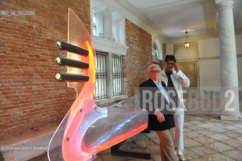 VENICE 21/06/09 - THE FASHION DESIGNER PIERRE CARDIN AND HIS NEPHEW RODRIGO BASILICATI IN HIS PALACE IN VENICE CA BRAGADIN, HERE WITH HIS PLASTIC GONDOLA  : THE PALACE IN THE 18TH CENTURY WAS THE PALACE WHERE LIVED THE WELL KNOWN LIBERTINE GIACOMO CASANOVA  ©Graziano Arici/Rosebud2 MODA STILISTA