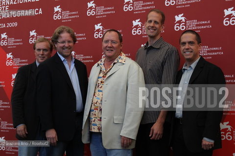 Italy, Venice - September 06th, 2009.66th VENICE INTERNATIONAL FILM FESTIVAL - FILM: GOLDEN LION FOR LIFETIME ACHIEVEMENT TO JOHN LASSETER AND THE PIXAR DIRECTORS. LEFT TO RIGHT: BRAD BIRD, ANDREW STANTON, JOHN LASSETER, BRAD BIRD, PETE DOCTER, LEE UNKRICH