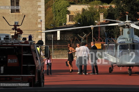 Italy, Venice - September 07th, 2009.66th VENICE INTERNATIONAL FILM FESTIVAL - THE ACTOR GEORGE CLOONEY ARRIVING WITH THE SHOWGIRL ELISABETTA CANALIS IN VENICE LIDO AIRPORT NICELLI WITH AN HELICOPTER  ©Graziano Arici/Rosebud2