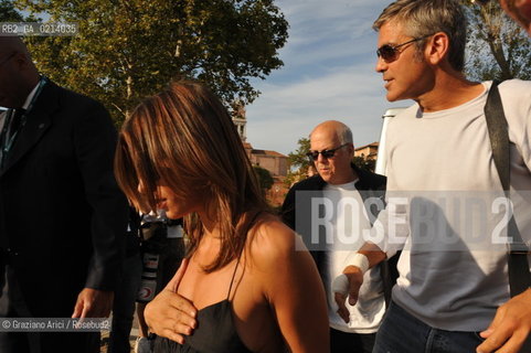 Italy, Venice - September 07th, 2009.66th VENICE INTERNATIONAL FILM FESTIVAL - THE ACTOR GEORGE CLOONEY ARRIVING WITH THE SHOWGIRL ELISABETTA CANALIS IN VENICE LIDO AIRPORT NICELLI WITH AN HELICOPTER  ©Graziano Arici/Rosebud2
