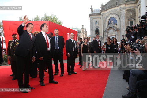Italy, Venice - September 06th, 2009.66th VENICE INTERNATIONAL FILM FESTIVAL - RED CARPET FILM: SOUTH OF THE BORDER. THE DIRECTOR OLIVER STONE WITH THE VENEZUELAS PRESIDENT UGO CHAVEZ