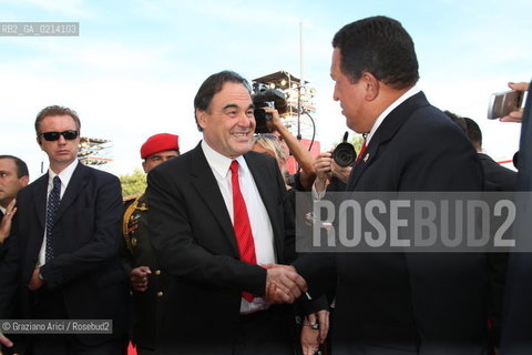 Italy, Venice - September 06th, 2009.66th VENICE INTERNATIONAL FILM FESTIVAL - RED CARPET FILM: SOUTH OF THE BORDER. THE DIRECTOR OLIVER STONE WITH THE VENEZUELAS PRESIDENT UGO CHAVEZ