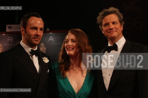 Italy, Venice - September 11th, 2009.66th VENICE INTERNATIONAL FILM FESTIVAL - RED CARPET FILM: A SINGLE MAN. THE DIRECTOR TOM FORD WITH THE ACTORS COLIN FIRTH AND JULIANNE MOORE ©Graziano Arici/Rosebud2