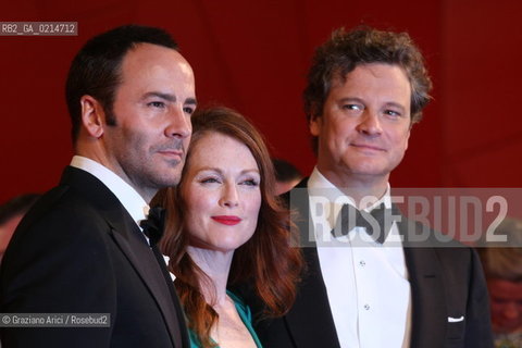 Italy, Venice - September 11th, 2009.66th VENICE INTERNATIONAL FILM FESTIVAL - RED CARPET FILM: A SINGLE MAN. THE DIRECTOR TOM FORD WITH THE ACTORS COLIN FIRTH AND JULIANNE MOORE ©Graziano Arici/Rosebud2