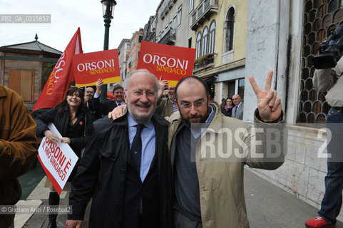 Venice 30/3/10 - Local council elections for the Mayor of Venice : The new elected Mayor Giorgio Orsoni sindaco politica with Beppe Caccia ©Graziano Arici/Rosebud2