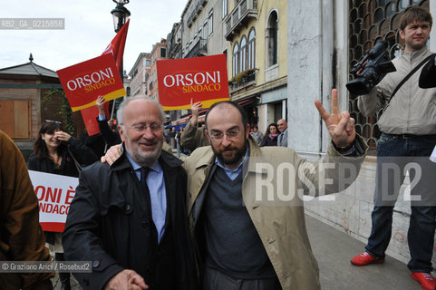 Venice 30/3/10 - Local council elections for the Mayor of Venice : The new elected Mayor Giorgio Orsoni sindaco politica with Beppe Caccia ©Graziano Arici/Rosebud2