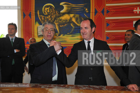 Venice 17/5/10 - The minister for the Reform Umberto Bossi, visiting Venice, with the Veneto Governor Luca Zaia  politica Lega  ©Graziano Arici/Rosebud2