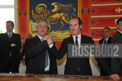 Venice 17/5/10 - The minister for the Reform Umberto Bossi, visiting Venice, with the Veneto Governor Luca Zaia  politica Lega  ©Graziano Arici/Rosebud2