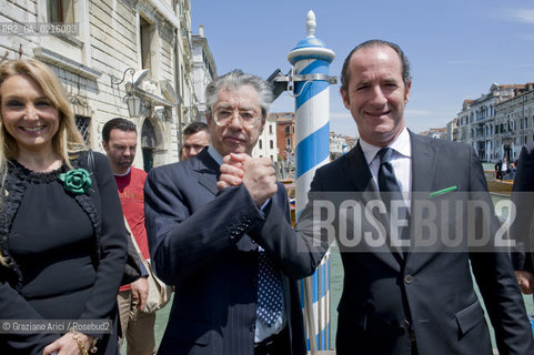 Venice 17/5/10 - The minister for the Reform Umberto Bossi, visiting Venice, with the Veneto Governor Luca Zaia, the Under-minister Francesca Martini  politica Lega  ©Graziano Arici/Rosebud2