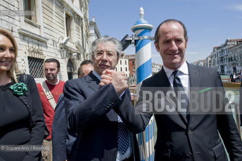 Venice 17/5/10 - The minister for the Reform Umberto Bossi, visiting Venice, with the Veneto Governor Luca Zaia, the Under-minister Francesca Martini  politica Lega  ©Graziano Arici/Rosebud2