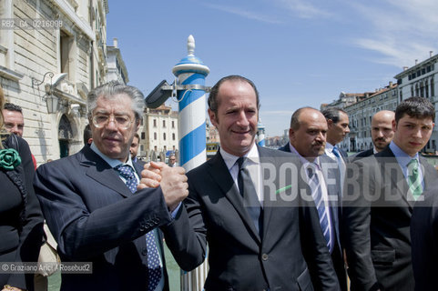 Venice 17/5/10 - The minister for the Reform Umberto Bossi, visiting Venice, with the Veneto Governor Luca Zaia, the Under-minister Francesca Martini  politica Lega  ©Graziano Arici/Rosebud2