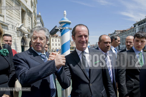 Venice 17/5/10 - The minister for the Reform Umberto Bossi, visiting Venice, with the Veneto Governor Luca Zaia, the Under-minister Francesca Martini  politica Lega  ©Graziano Arici/Rosebud2