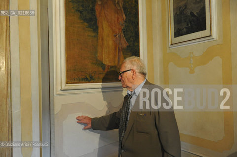 Venice 2/7/10 - the fashion designer Pierre Cardin open his Palace in Venice to present his Musical Casanova in World Premiere in Venice. His Palace, Cà Bragadin, was the House of Giacomo Casanova : Pierre Cardin shows a secret passage of his Palace.  stilista moda ©Graziano Arici/Rosebud2