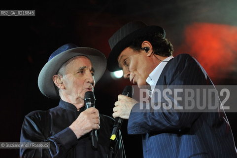 Venice 16/7/10 - The singer and composer Charles Aznavour with the singer and actor Massimo Ranieri in Concert in S.Mark Square musica cantante ©Graziano Arici/Rosebud2