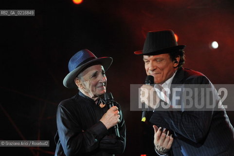 Venice 16/7/10 - The singer and composer Charles Aznavour with the singer and actor Massimo Ranieri in Concert in S.Mark Square musica cantante ©Graziano Arici/Rosebud2