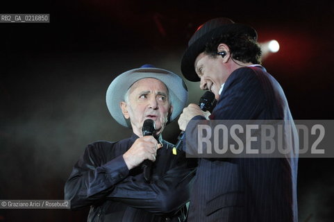 Venice 16/7/10 - The singer and composer Charles Aznavour with the singer and actor Massimo Ranieri in Concert in S.Mark Square musica cantante ©Graziano Arici/Rosebud2