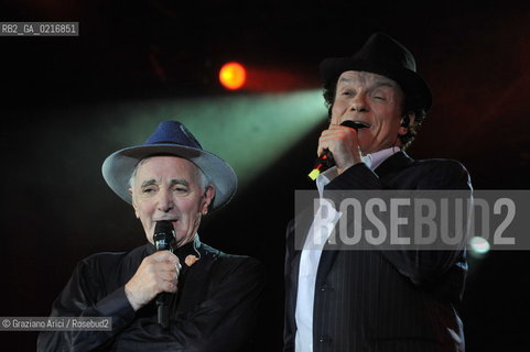 Venice 16/7/10 - The singer and composer Charles Aznavour with the singer and actor Massimo Ranieri in Concert in S.Mark Square musica cantante ©Graziano Arici/Rosebud2