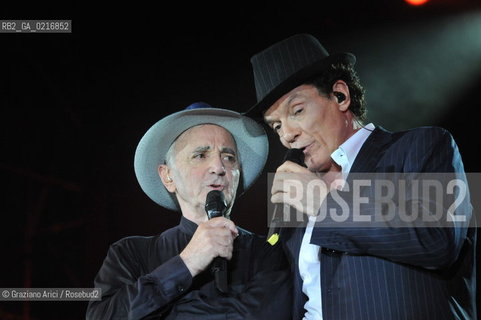 Venice 16/7/10 - The singer and composer Charles Aznavour with the singer and actor Massimo Ranieri in Concert in S.Mark Square musica cantante ©Graziano Arici/Rosebud2