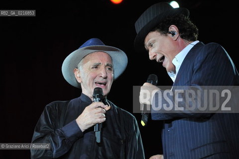 Venice 16/7/10 - The singer and composer Charles Aznavour with the singer and actor Massimo Ranieri in Concert in S.Mark Square musica cantante ©Graziano Arici/Rosebud2