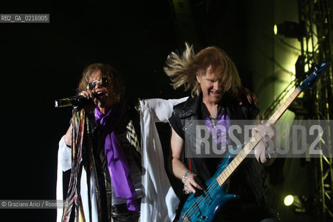 03/07/10 Mestre Parco S.Giuliano (Venice) - Heineken Jammin Festival : The rock group The Aerosmith :Steven Tyler and Tom Hamilton musica rock ©Graziano Arici/Rosebud2