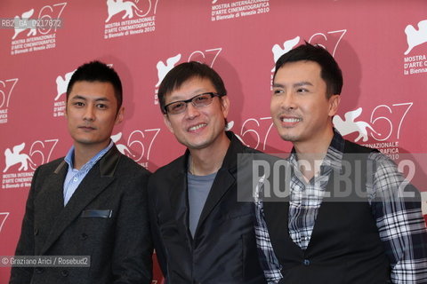 67th Venice International Film Festival - Venice September 1, 2010 - Film Jingwu Fengyun Chen Zhen (The legend of the fist: The Return of Chen Zhen - The director Andrew Lau with the actors Donnie Yen (right) and Shawn Yue