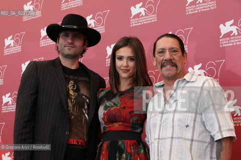 67th Venice International Film Festival - Venice September 1, 2010 - Film Machete - The director Robert Rodriguez (left) with the actress Jessica Alba and the actor Danny Trejo..