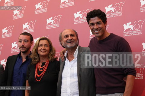 67th Venice International Film Festival - Venice September 1, 2010 - Film Vittorio Racconta Gassman - Una Vita da Mattatore - Left to right: Jacopo Gassman, Paola Gassman, the director Giancarlo Scarchilli, Alessandro Gassman