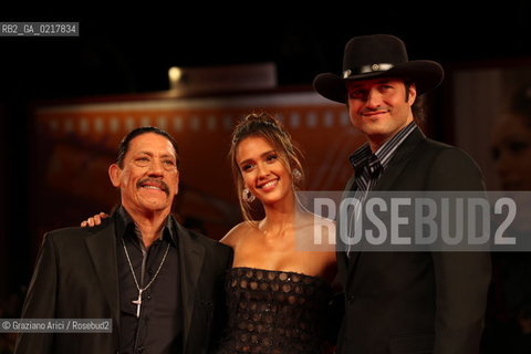 67th Venice International Film Festival - Venice September 1, 2010 - Red Carpet of the Film Machete - The director Robert Rodriguez with the actress Jessica Alba and the actor Danny Trejo