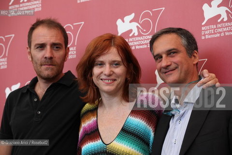 67th Venice International Film Festival - Venice September 2, 2010 - Photocall of the Jury Controcampo Italiano - Left to right : The president, actor Valerio Mastrandrea, director Susanna Nicchiarelli  and Dario Edoardo