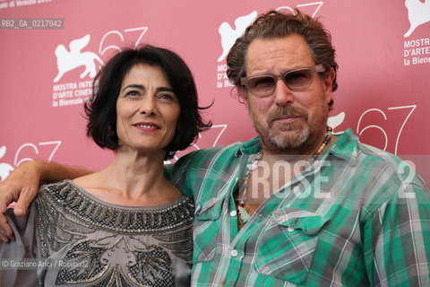 67th Venice International Film Festival - Venice September 2, 2010 - Photocall of the film Miral - The director Julian Schnabel with the actress Hiam Abbass