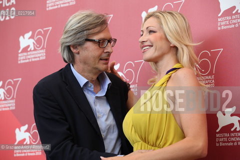 67th Venice International Film Festival - Venice September 2, 2010 - Art critic Vittorio Sgarbi with his friend porn actress Vittoria Risi