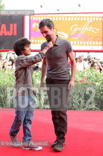67th Venice International Film Festival - Venice September 2, 2010 - Red Carpet of the film La Pecora Nera - The director and actor Ascanio Celestini with the actor Luigi Fedele