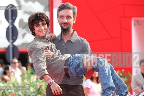 67th Venice International Film Festival - Venice September 2, 2010 - Red Carpet of the film La Pecora Nera - The director and actor Ascanio Celestini with the actor Luigi Fedele