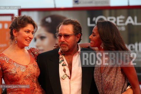 67th Venice International Film Festival - Venice September 2, 2010 - Red Carpet of the film Miral - The director Julian Schnabel between Olatz Lopez Garmendial and Rula Jebreal