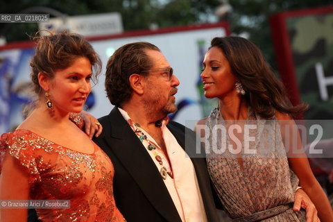 67th Venice International Film Festival - Venice September 2, 2010 - Red Carpet of the film Miral - The director Julian Schnabel between Olatz Lopez Garmendial and Rula Jebreal