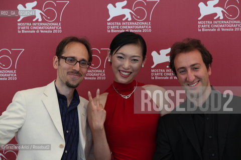 67th Venice International Film Festival - Venice September 4, 2010 - Photocall of the film Tarda Estate - The directors Antonio Di Trapani (Right) and Marco De Angelis, the actress Chiaki Oshima..